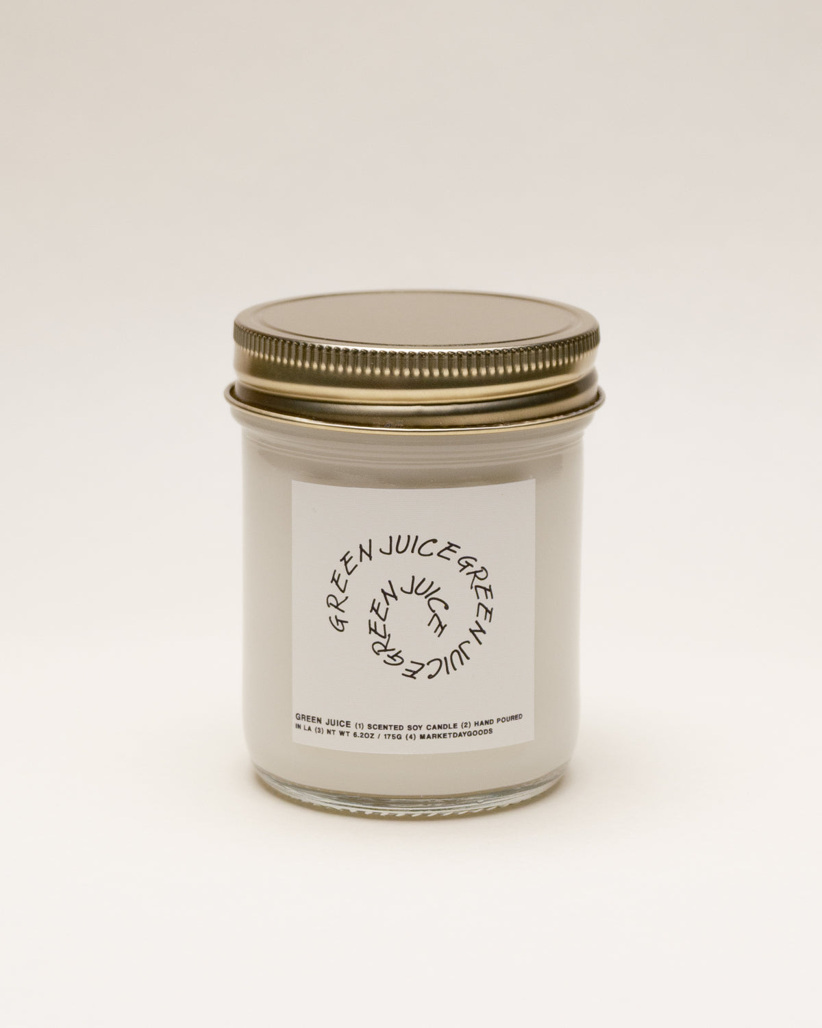 green juice soy candle with notes of leafy greens, cucumber and apple
