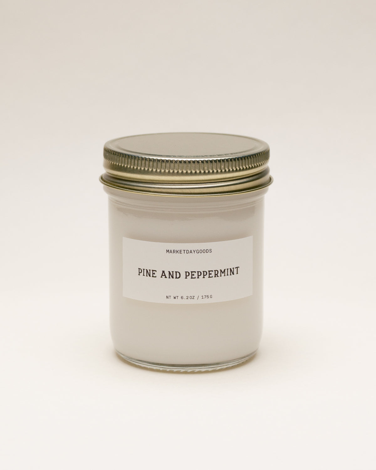 pine and peppermint soy candle with notes of fraser fir and peppermint